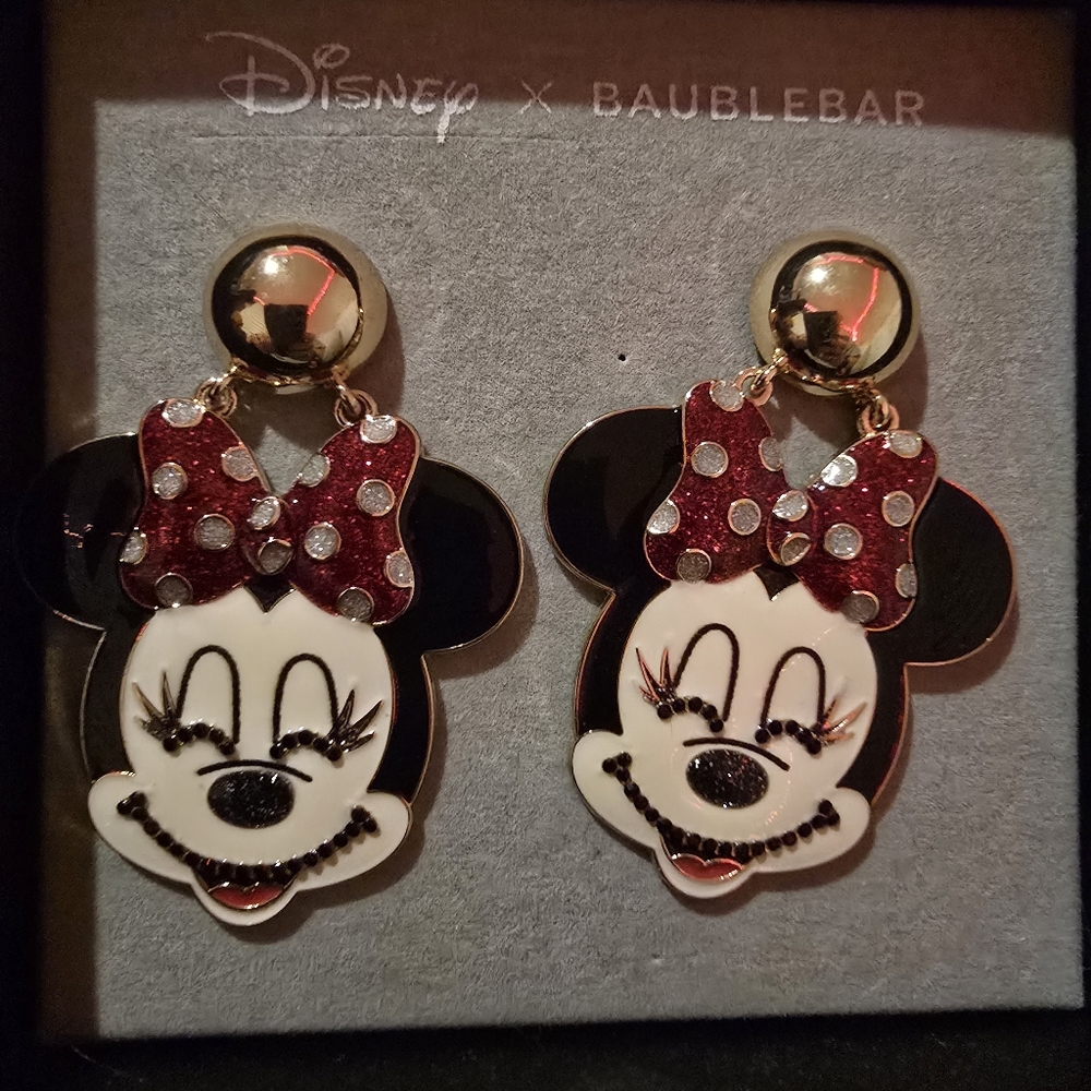 Disney BAUBLEBAR Minnie Mouse Large Black & Red Earrings New
